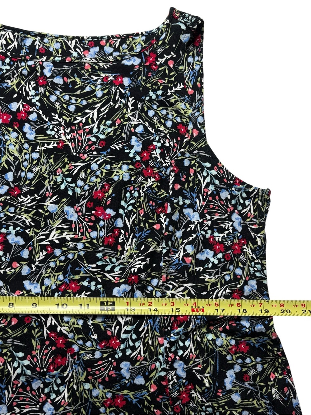J Jill Wearever Floral Tank Dress LP Large Petite Stretch Knit Knee Length Black - Picture 7 of 11